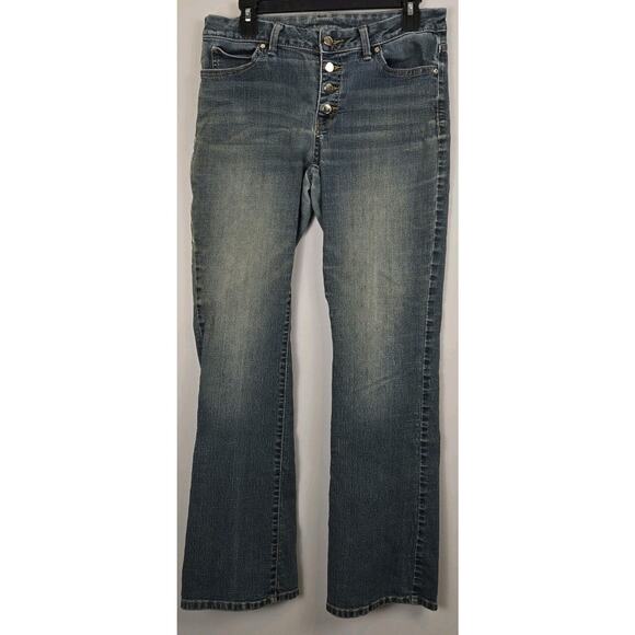 J Lo Jennifer Lopez Button Fly Bootcut Dark Wash Jeans W30 L31 Distressed Boho - Picture 1 of 10